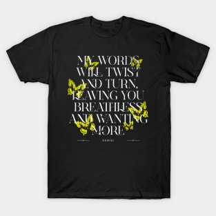 Gemini Coquette Butterfly Quote Zodiac Sign Astrology Birthday T-Shirt